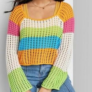 Wild Fable multicolor crochet long sleeve top